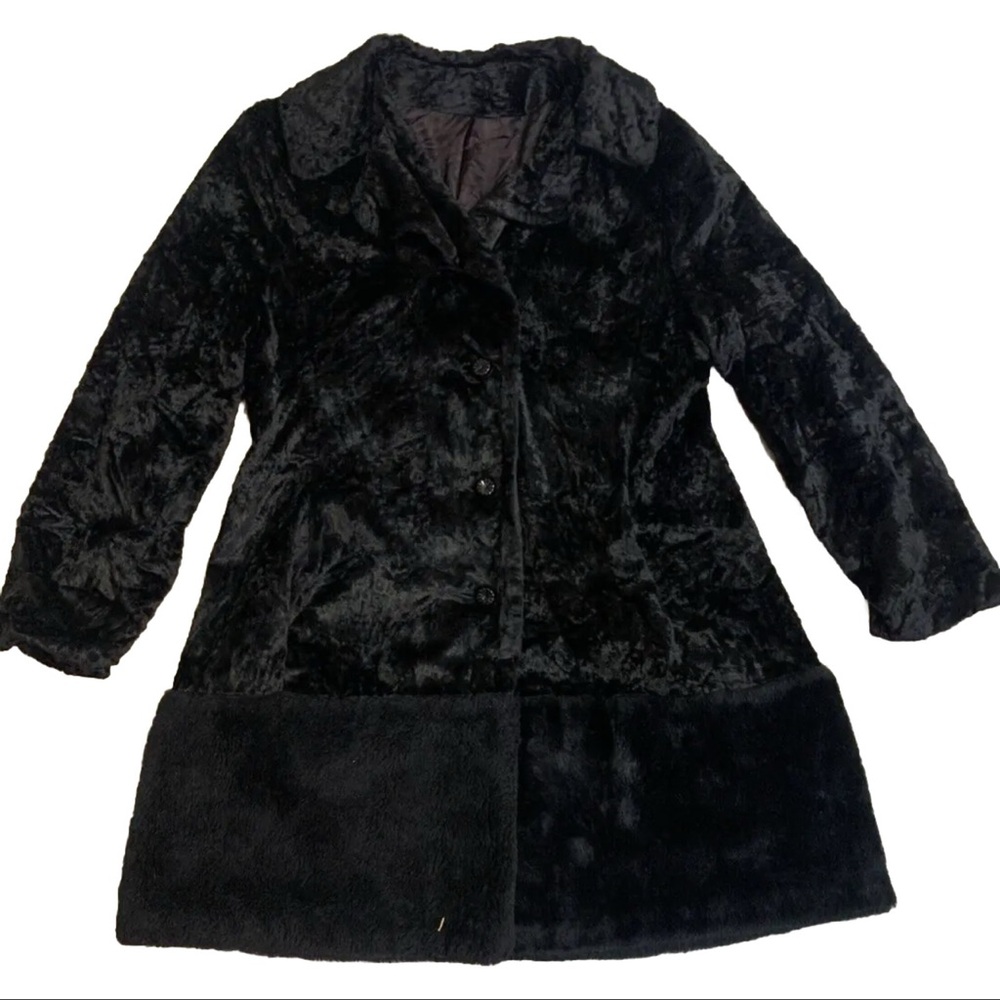 Handmade Vintage Velveteen Faux Fur Black Teddy Jacket read below